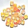 30 11mm Marble Crystal, Yellow, & Red Flat Puffed Square Beads